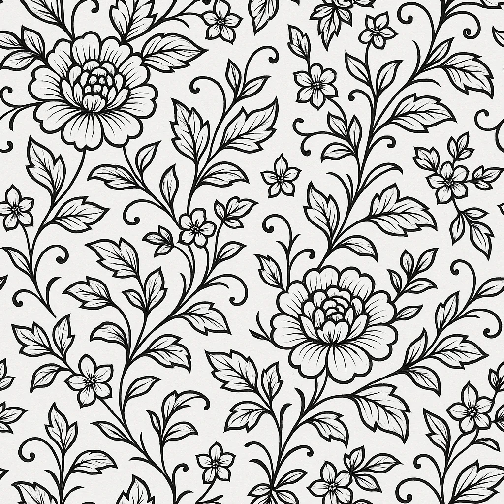 Papier peint Motif floral Noir et blanc